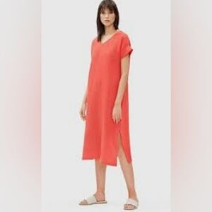 Eileen Fisher Petite Plissé Organic Cotton Side-Slit Dress, Size Petite Small